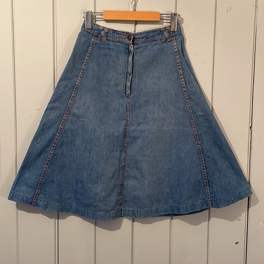 Vintage Rose Hips Flared Denim Midi Skirt Jean Size 9 /27 READ 24” Waist